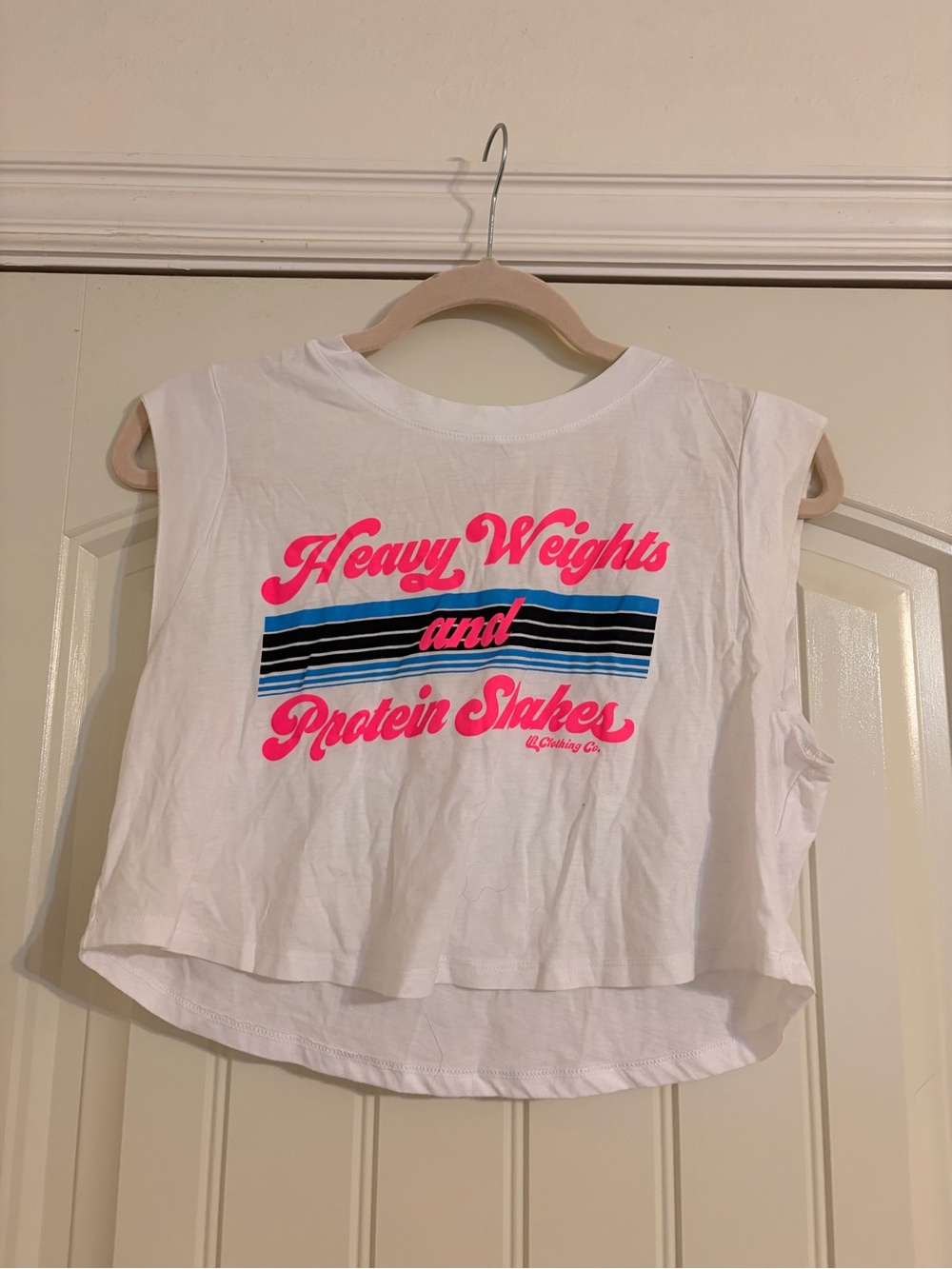 Bella Canvas White Cropped Muscle Tee with Pink & Blue Graphic
